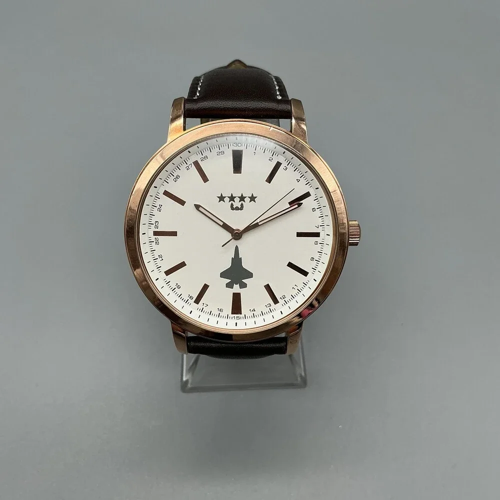 ROK Mens Watch 43mm Rose Gold Tone Brown Leather Air Force New Battery